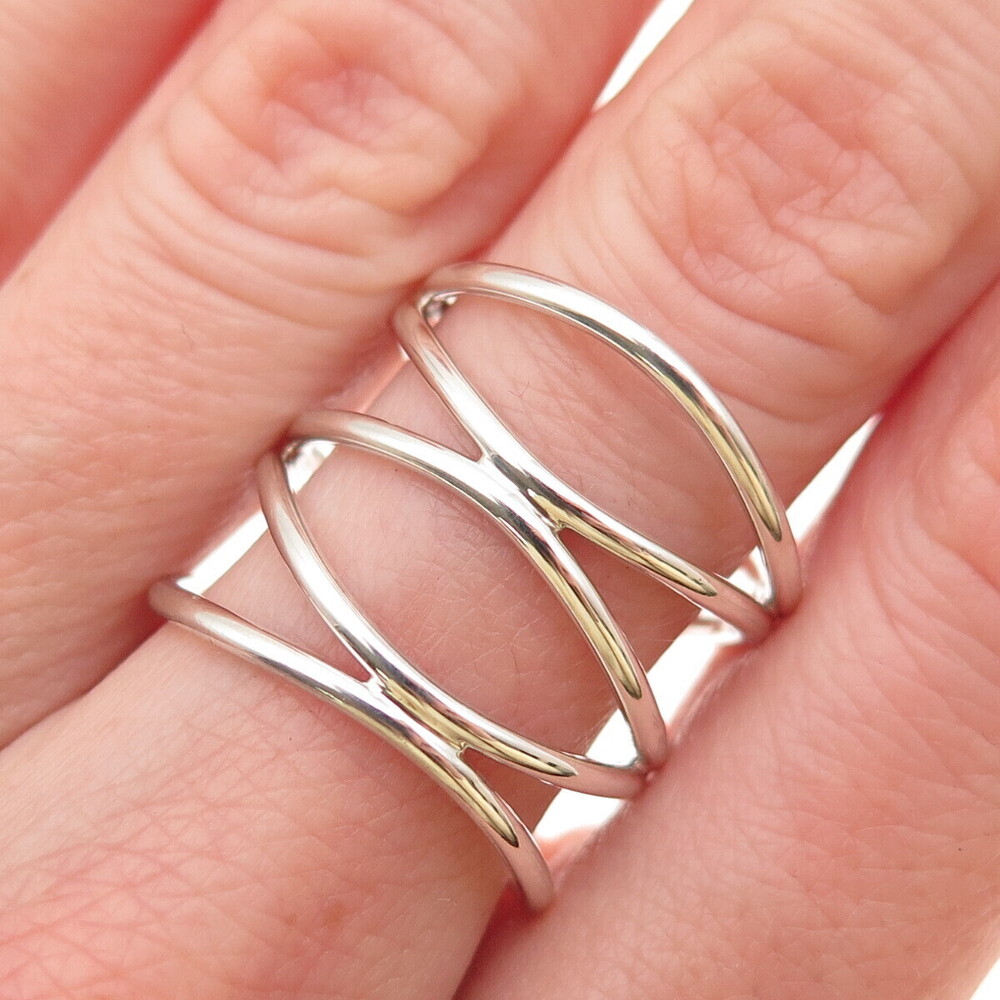 925 Sterling Silver Vintage Modernist Wavy 5-Row Ring Size 8.5